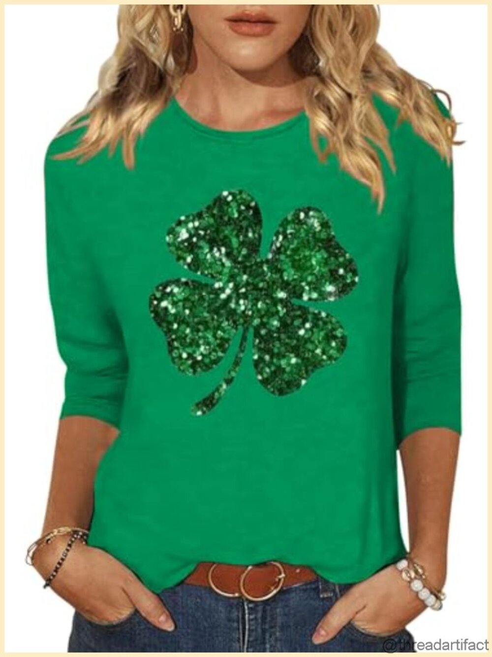 Womens Christmas 3/4 Sleeve Crew Neck Graphic Tee Merry Bright Tree